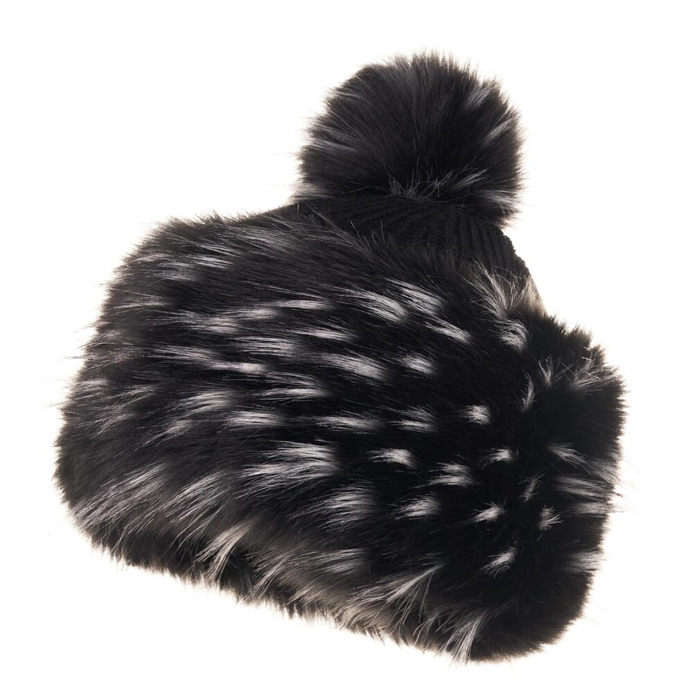 9340 Classic Pom Hat - Faux Fur Trim Hats - Warm Winter Cap M, Black